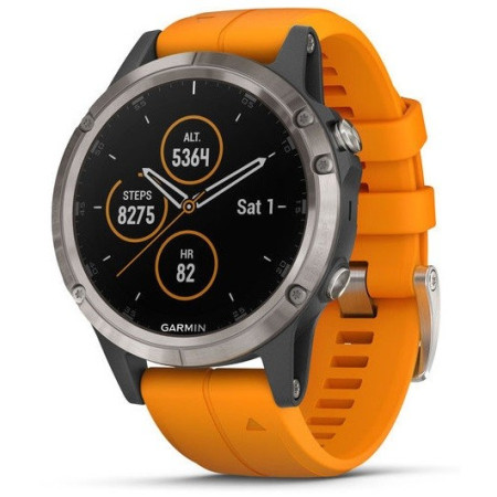 Смарт-часы Garmin fenix 5 Plus,Sapphire,Titanium w/Spark Orange Band...
