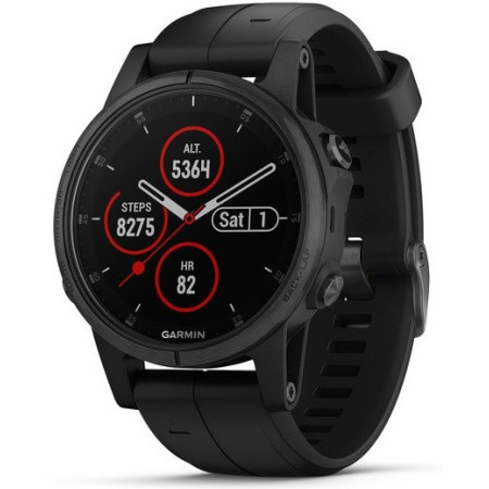 Смарт-часы Garmin fenix 5S Plus,Sapphire,Black w/Black Band,GPS (010...