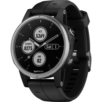 Смарт-часы Garmin fenix 5S Plus,Glass,Silver w/Black Band,GPS (010-0...